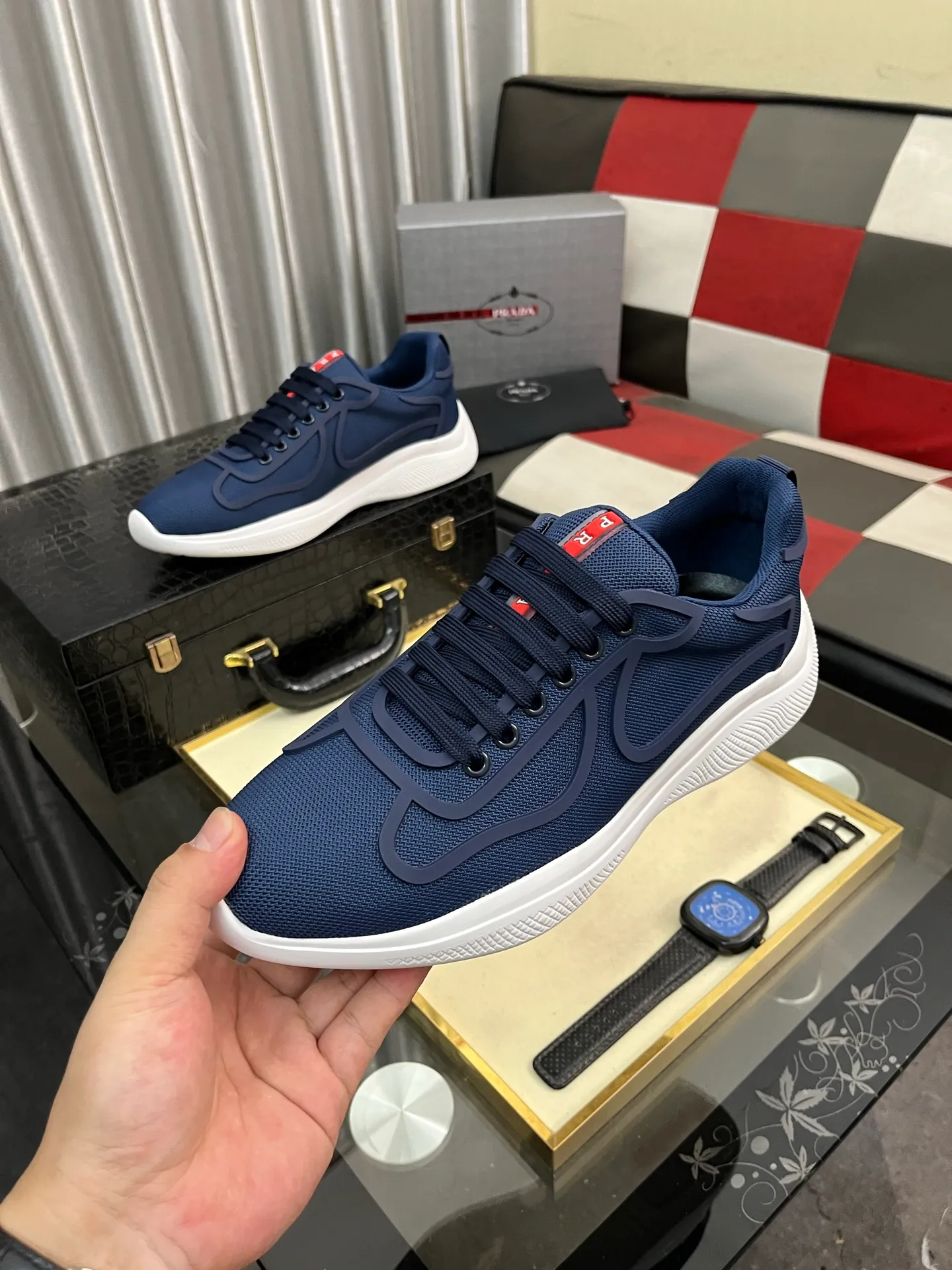 Men's shoes 💰400⌚️⌚️【PRADA】Prada casual shoes, originally developed 1:1, made of high-mercerized cowhide with imported cowhide, silk sheepskin lining, rubber outsole, comfortable and soft on the foot, size: 38-444️⃣Colors available
